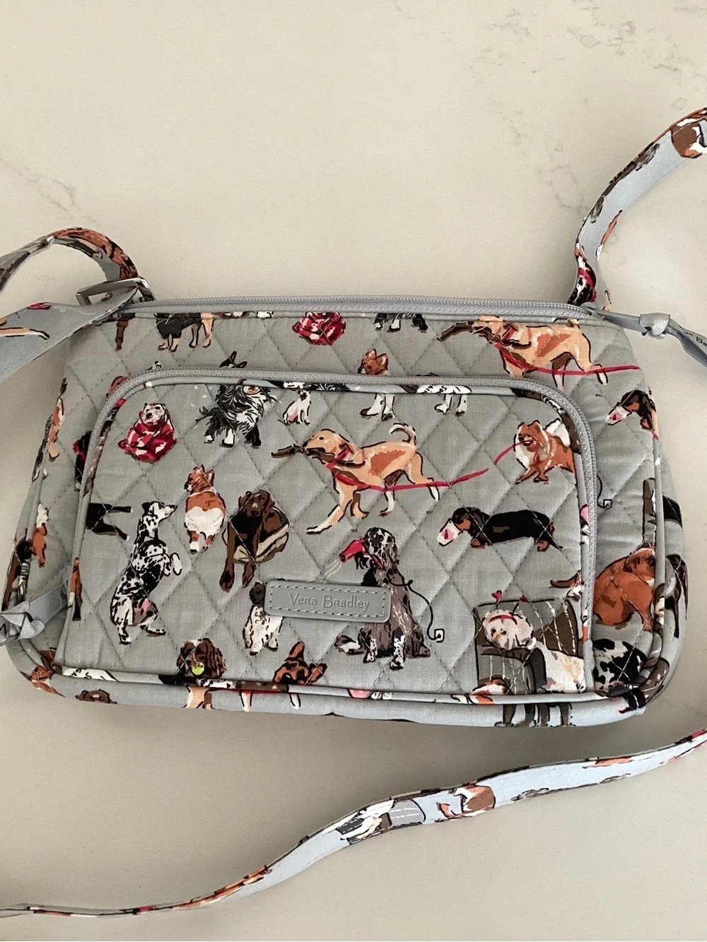 Vera Bradley Dog Show Hipster Quilted Gray Crossbody Bag with Dog Print - Picture 2 of 8